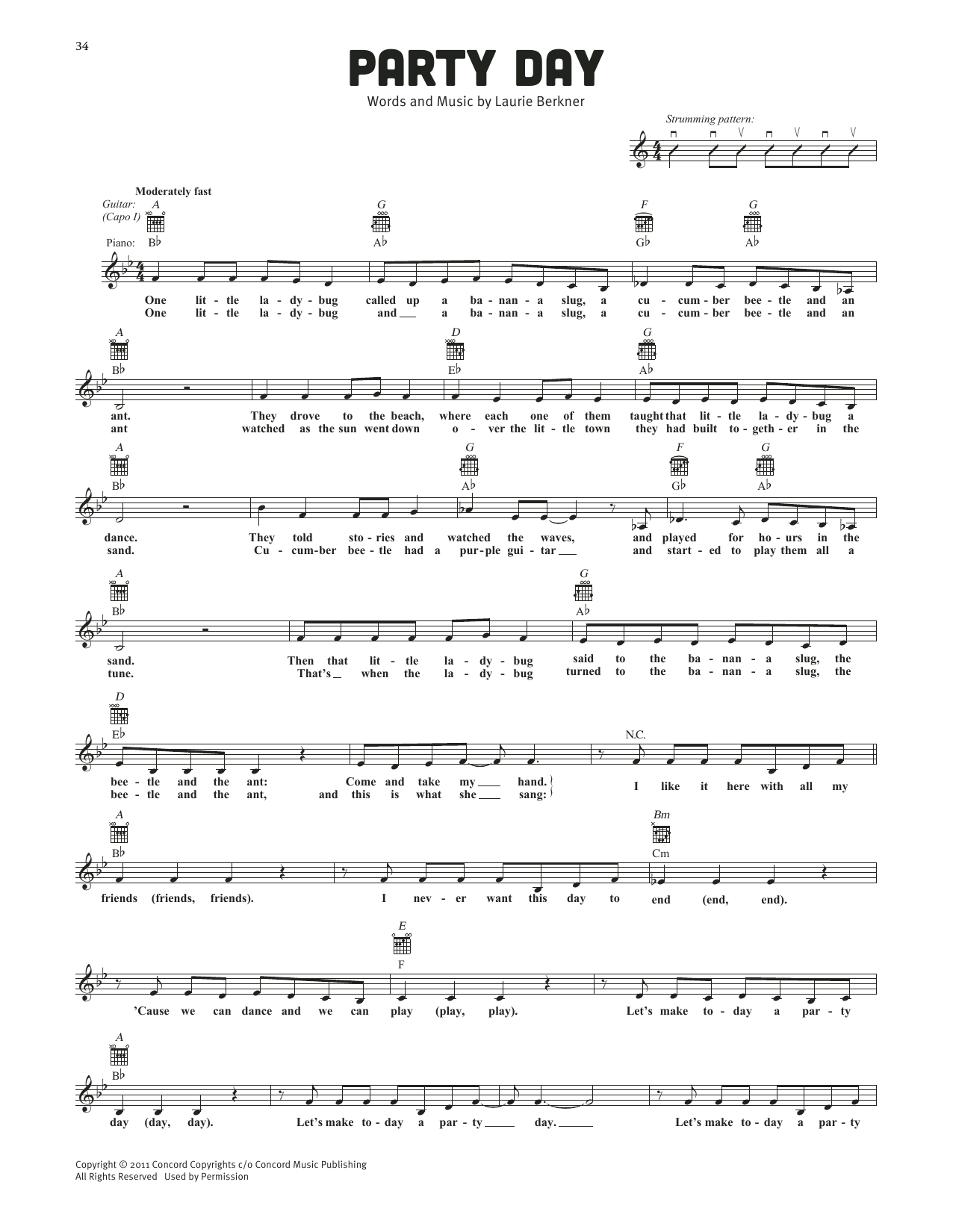 Download The Laurie Berkner Band Party Day Sheet Music and learn how to play Lead Sheet / Fake Book PDF digital score in minutes