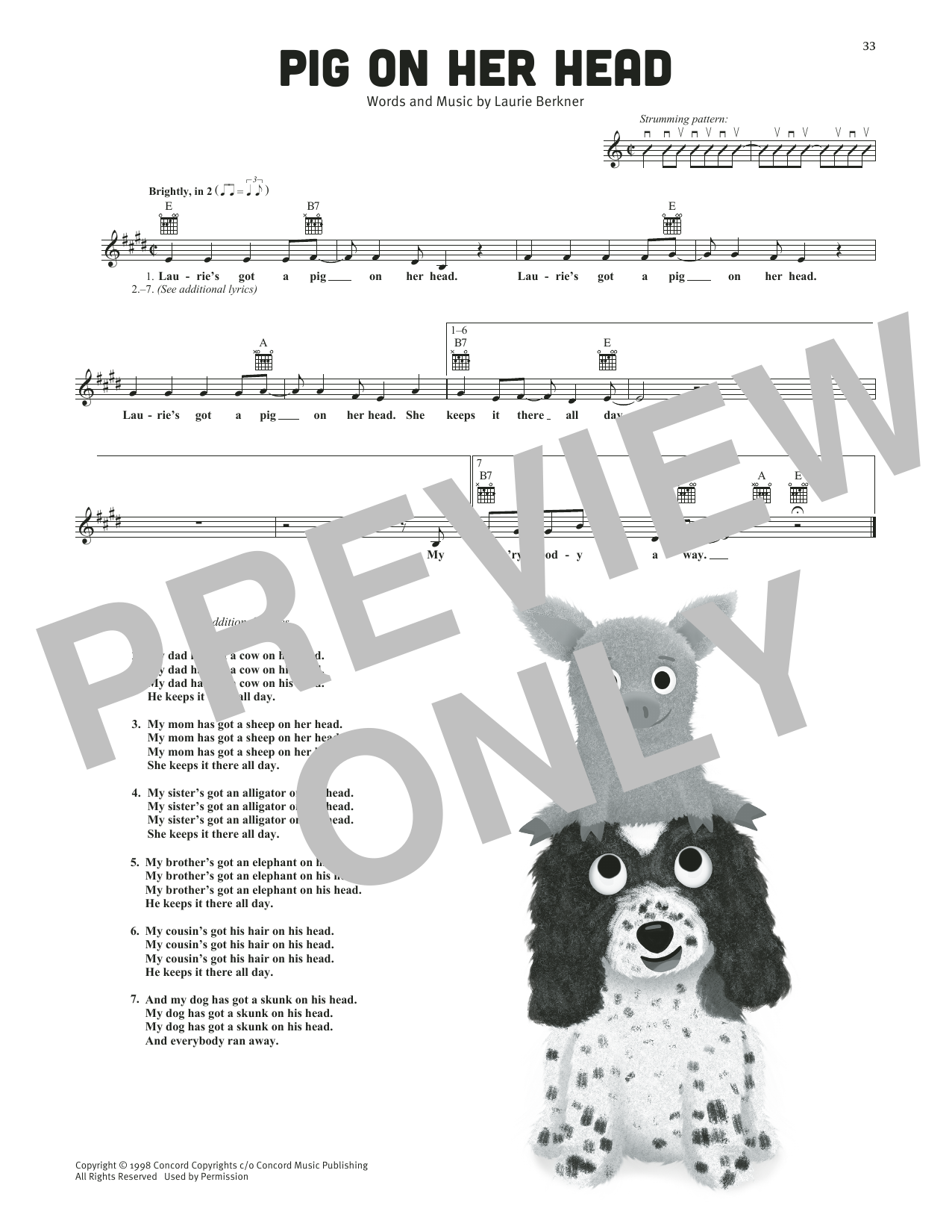 Download The Laurie Berkner Band Pig On Her Head Sheet Music and learn how to play Lead Sheet / Fake Book PDF digital score in minutes
