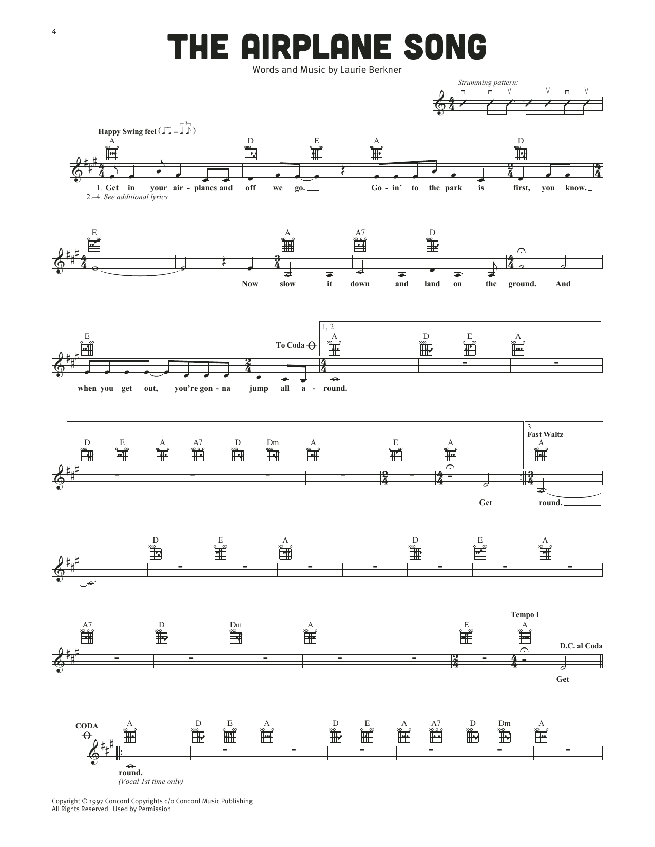 Download The Laurie Berkner Band The Airplane Song Sheet Music and learn how to play Lead Sheet / Fake Book PDF digital score in minutes