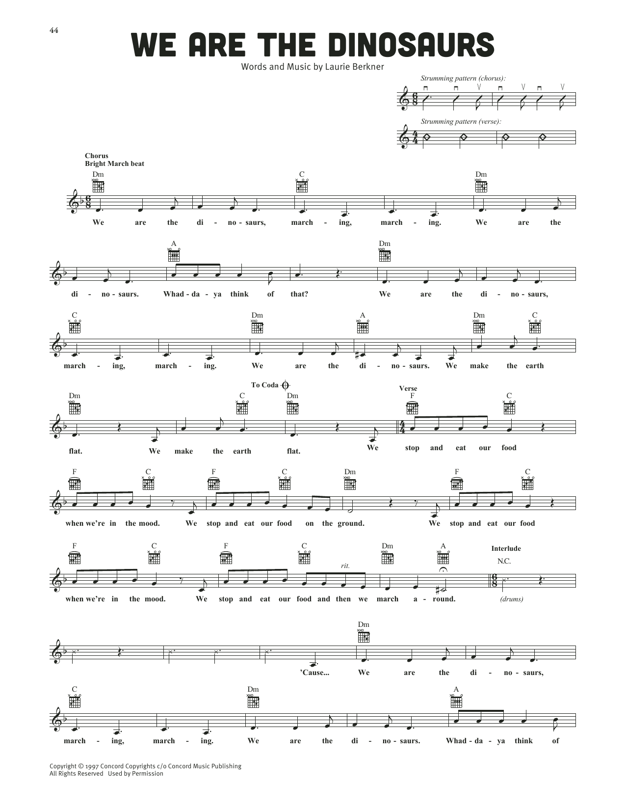 Download The Laurie Berkner Band We Are The Dinosaurs Sheet Music and learn how to play Lead Sheet / Fake Book PDF digital score in minutes