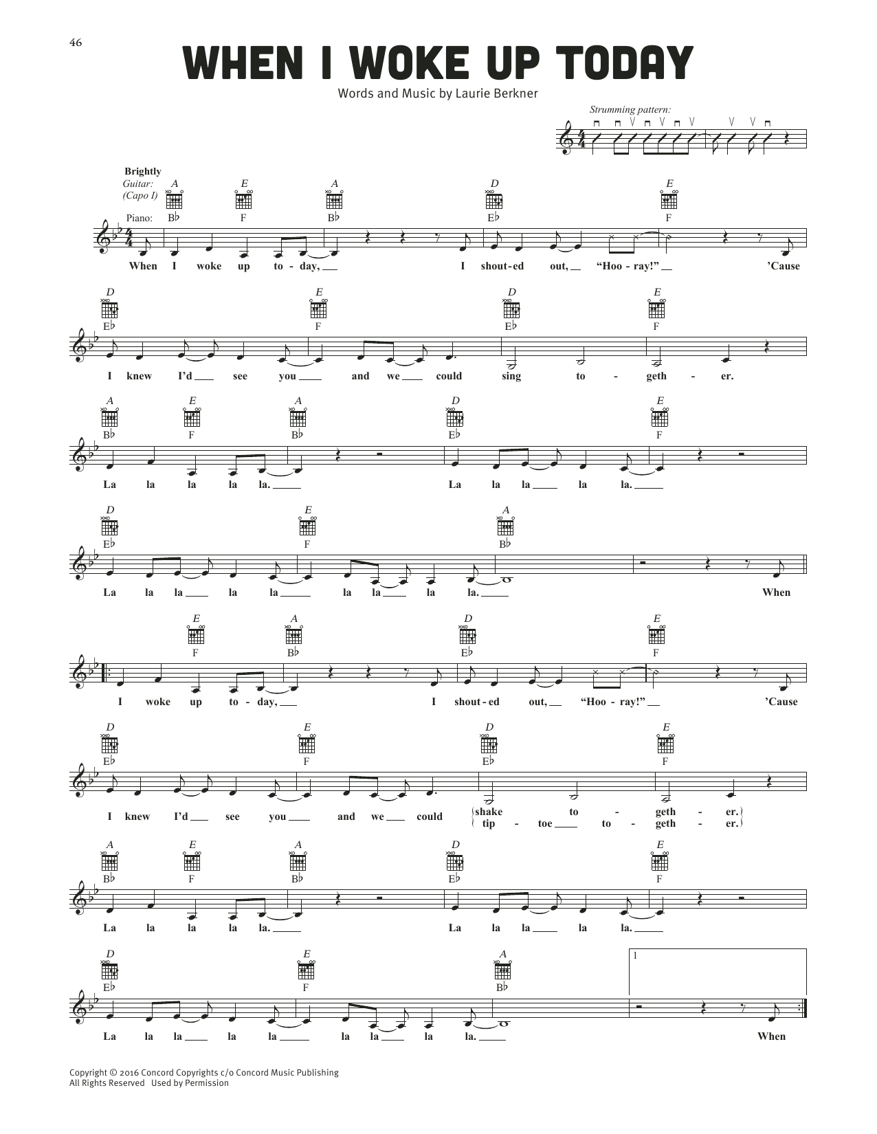Download The Laurie Berkner Band When I Woke Up Today Sheet Music and learn how to play Lead Sheet / Fake Book PDF digital score in minutes