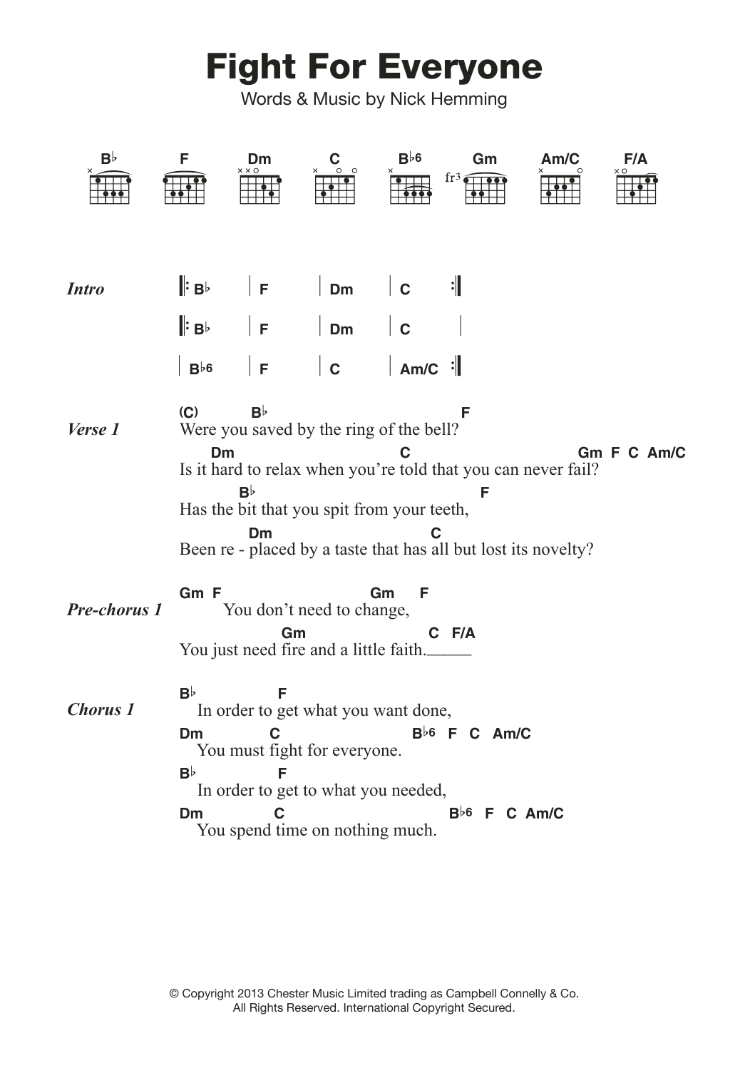 Download The Leisure Society Fight For Everyone Sheet Music and learn how to play Lyrics & Chords PDF digital score in minutes