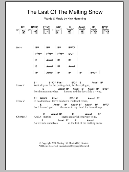 Download The Leisure Society The Last Of The Melting Snow Sheet Music and learn how to play Lyrics & Chords PDF digital score in minutes