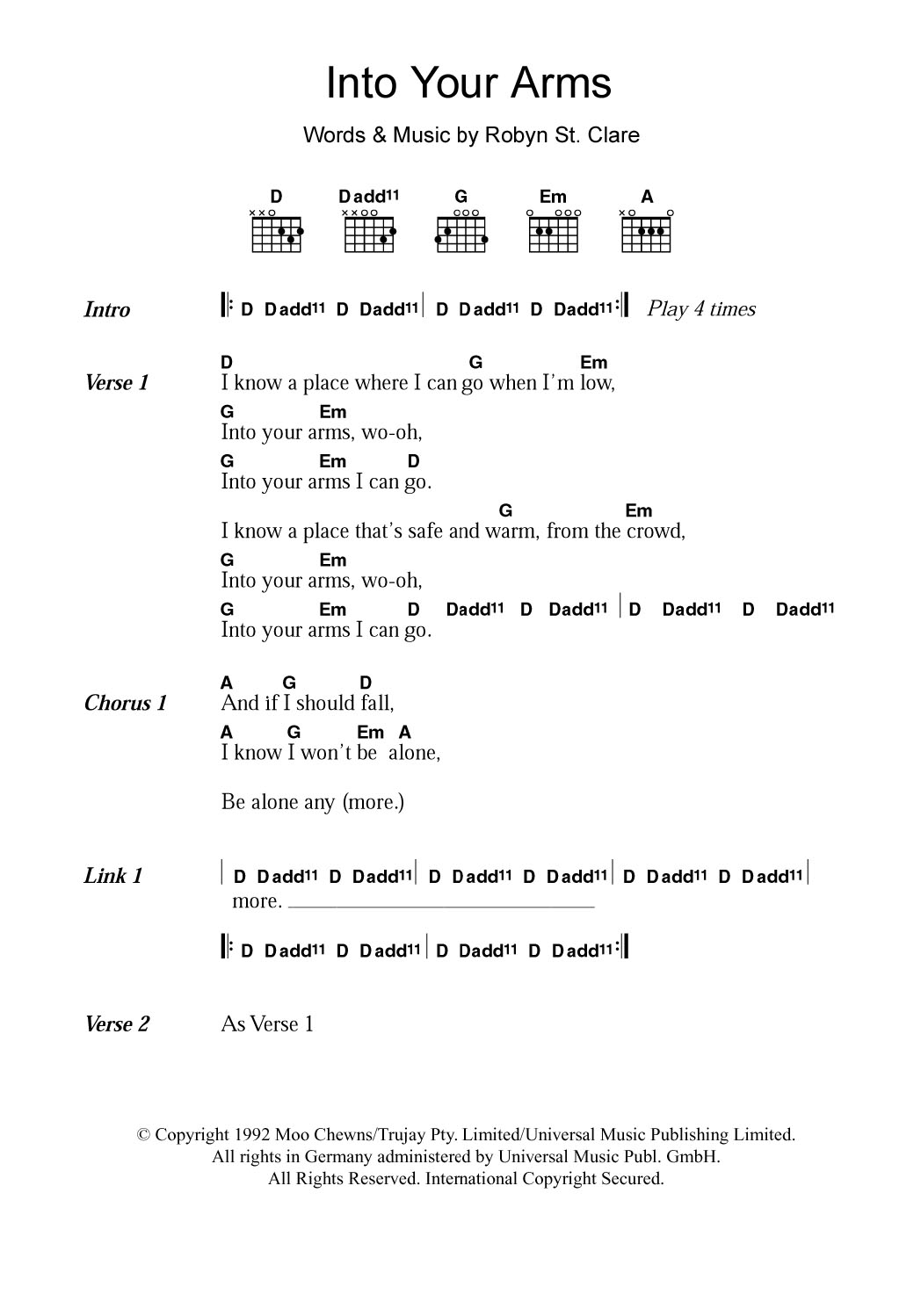 Download The Lemonheads Into Your Arms Sheet Music and learn how to play Guitar Chords/Lyrics PDF digital score in minutes