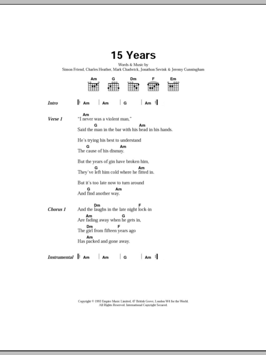 Download The Levellers 15 Years Sheet Music and learn how to play Lyrics & Chords PDF digital score in minutes
