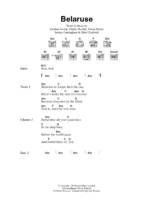 Download The Levellers Belaruse Sheet Music and learn how to play Lyrics & Chords PDF digital score in minutes