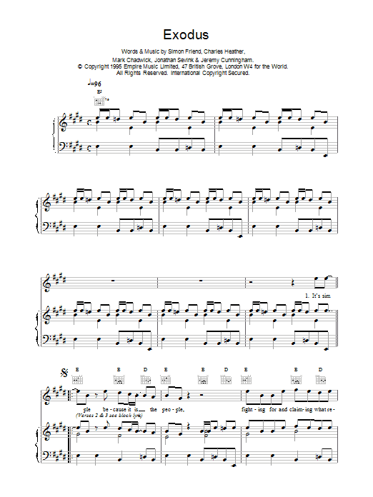 Download The Levellers Exodus Sheet Music and learn how to play Piano, Vocal & Guitar (Right-Hand Melody) PDF digital score in minutes