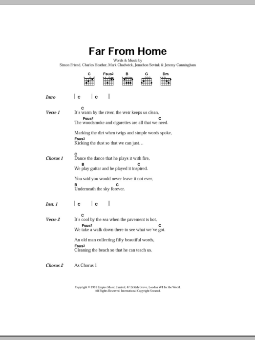 Download The Levellers Far From Home Sheet Music and learn how to play Lyrics & Chords PDF digital score in minutes