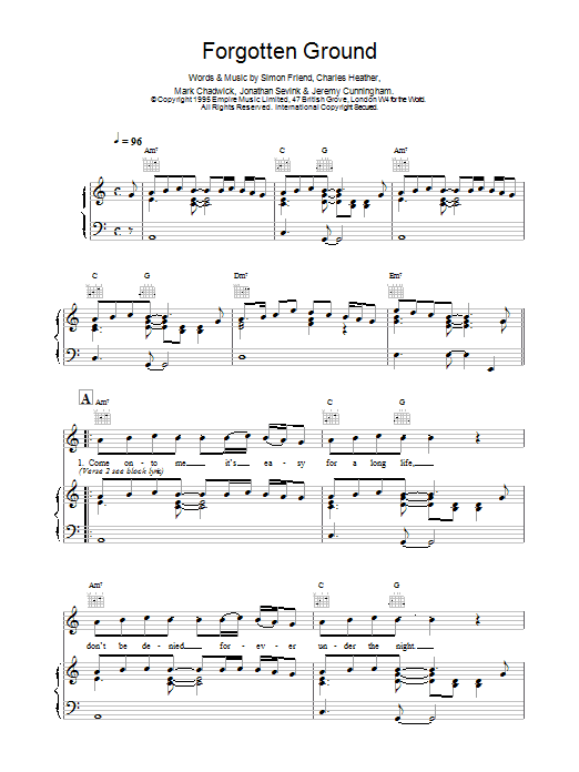 Download The Levellers Forgotten Ground Sheet Music and learn how to play Piano, Vocal & Guitar (Right-Hand Melody) PDF digital score in minutes