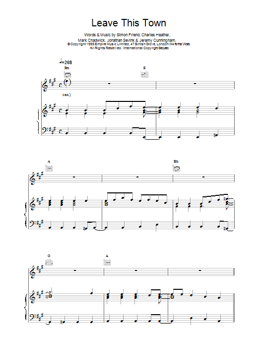 Download The Levellers Leave This Town Sheet Music and learn how to play Piano, Vocal & Guitar (Right-Hand Melody) PDF digital score in minutes
