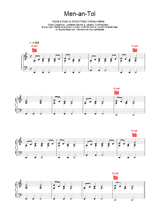 Download The Levellers Men-an-Tol Sheet Music and learn how to play Piano, Vocal & Guitar (Right-Hand Melody) PDF digital score in minutes