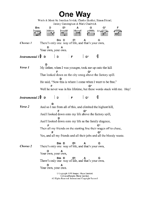 Download The Levellers One Way Sheet Music and learn how to play Lyrics & Chords PDF digital score in minutes