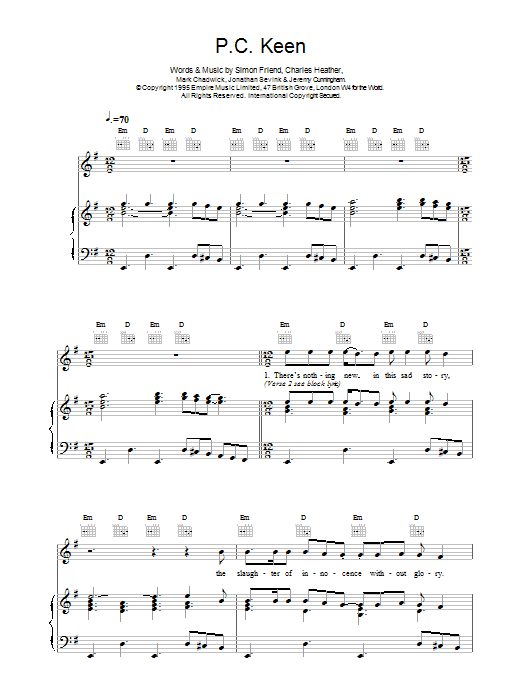 Download The Levellers P.C. Keen Sheet Music and learn how to play Piano, Vocal & Guitar (Right-Hand Melody) PDF digital score in minutes