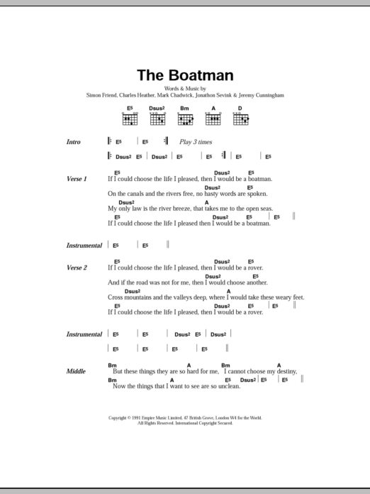 Download The Levellers The Boatman Sheet Music and learn how to play Lyrics & Chords PDF digital score in minutes