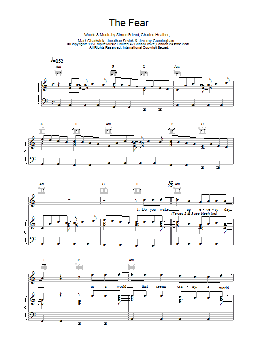 Download The Levellers The Fear Sheet Music and learn how to play Piano, Vocal & Guitar (Right-Hand Melody) PDF digital score in minutes