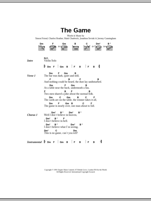 Download The Levellers The Game Sheet Music and learn how to play Lyrics & Chords PDF digital score in minutes