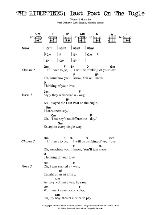 Download The Libertines Last Post On The Bugle Sheet Music and learn how to play Lyrics & Chords PDF digital score in minutes