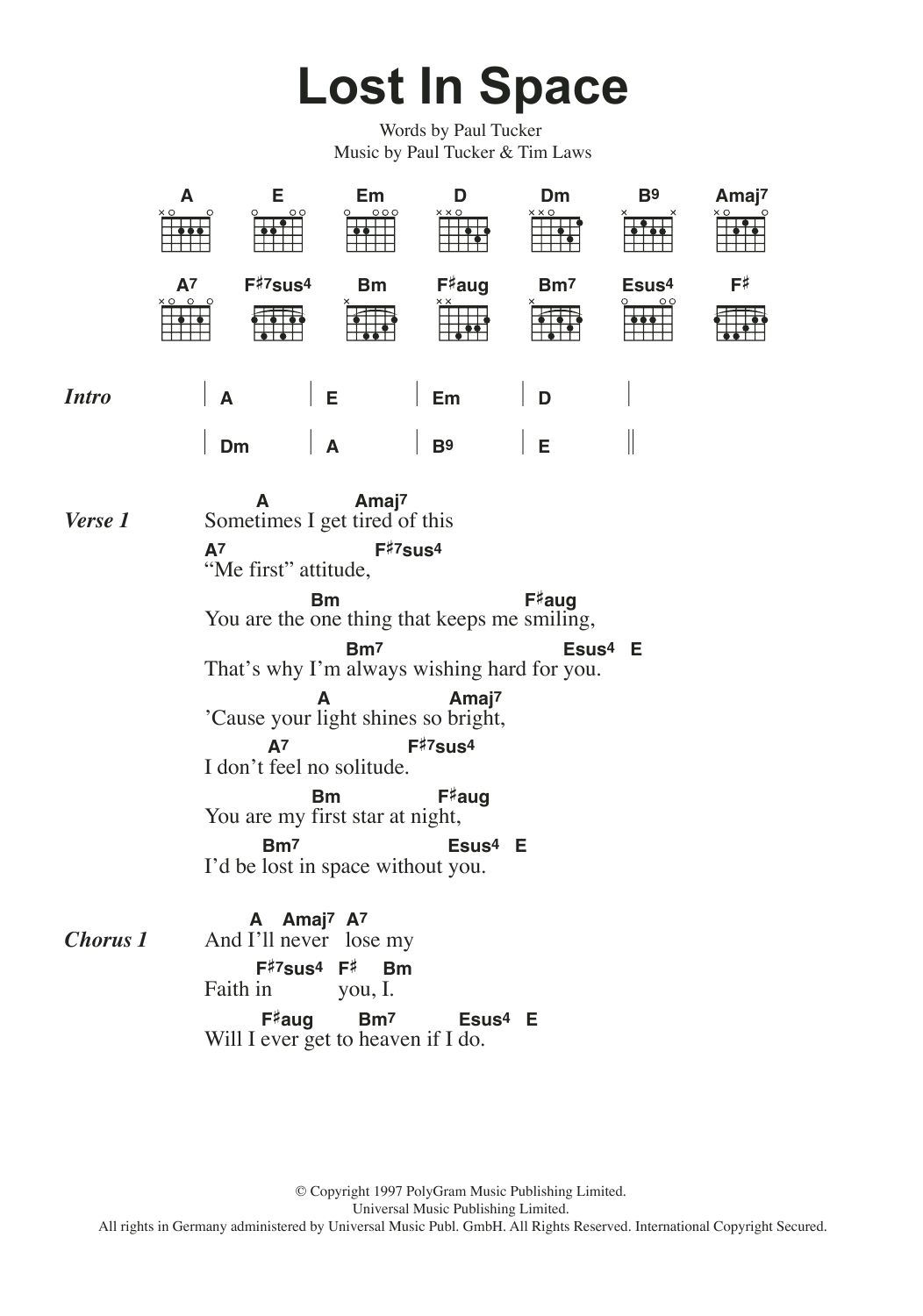 Download The Lighthouse Family Lost In Space Sheet Music and learn how to play Lyrics & Chords PDF digital score in minutes