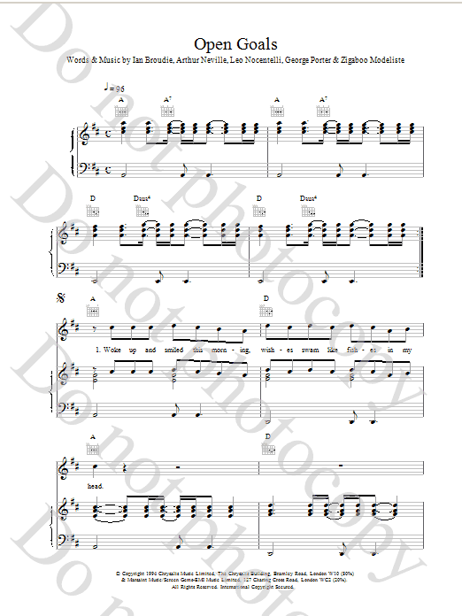 Download The Lightning Seeds Open Goals Sheet Music and learn how to play Piano, Vocal & Guitar (Right-Hand Melody) PDF digital score in minutes