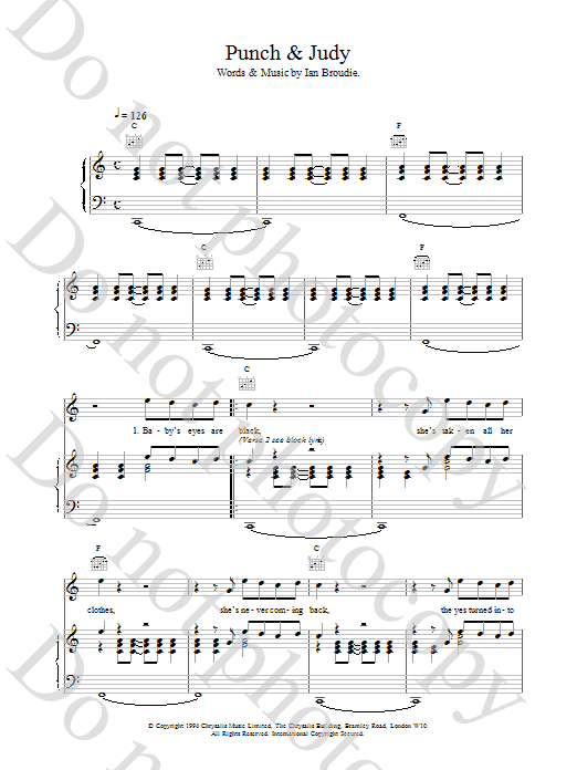 Download The Lightning Seeds Punch & Judy Sheet Music and learn how to play Piano, Vocal & Guitar (Right-Hand Melody) PDF digital score in minutes