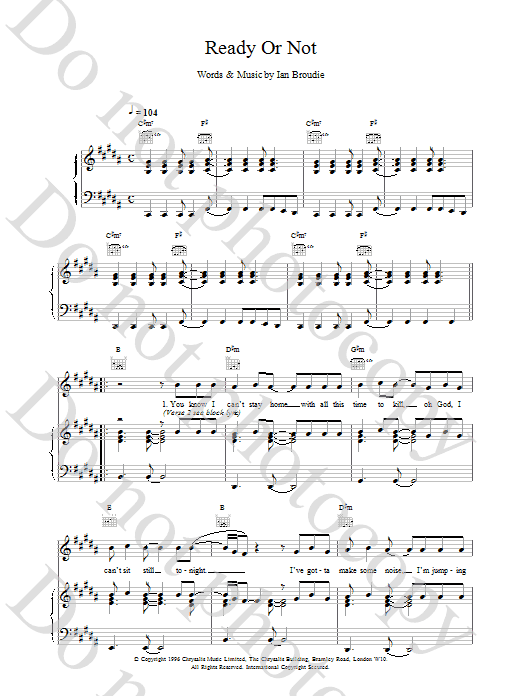 Download The Lightning Seeds Ready Or Not Sheet Music and learn how to play Piano, Vocal & Guitar (Right-Hand Melody) PDF digital score in minutes