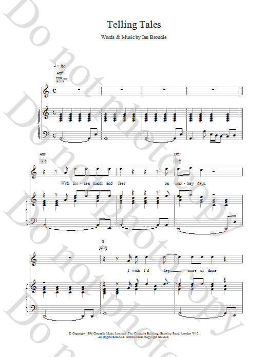 Download The Lightning Seeds Telling Tales Sheet Music and learn how to play Piano, Vocal & Guitar (Right-Hand Melody) PDF digital score in minutes