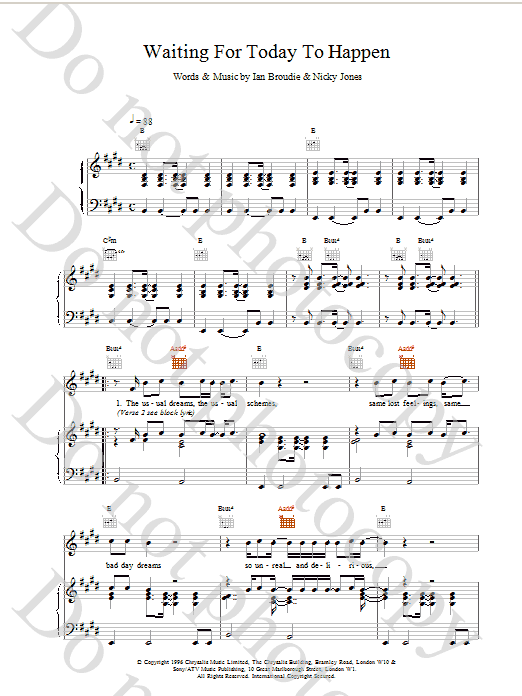 Download The Lightning Seeds Waiting For Today To Happen Sheet Music and learn how to play Piano, Vocal & Guitar (Right-Hand Melody) PDF digital score in minutes