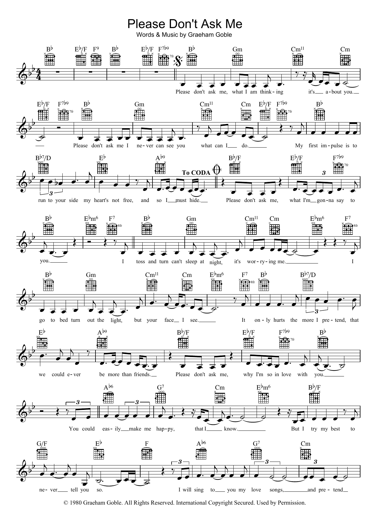 Download The Little River Band Please Don't Ask Me Sheet Music and learn how to play Melody Line, Lyrics & Chords PDF digital score in minutes