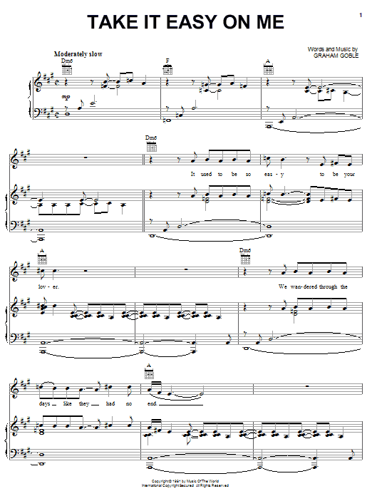Download Little River Band Take It Easy On Me Sheet Music and learn how to play Piano, Vocal & Guitar (Right-Hand Melody) PDF digital score in minutes