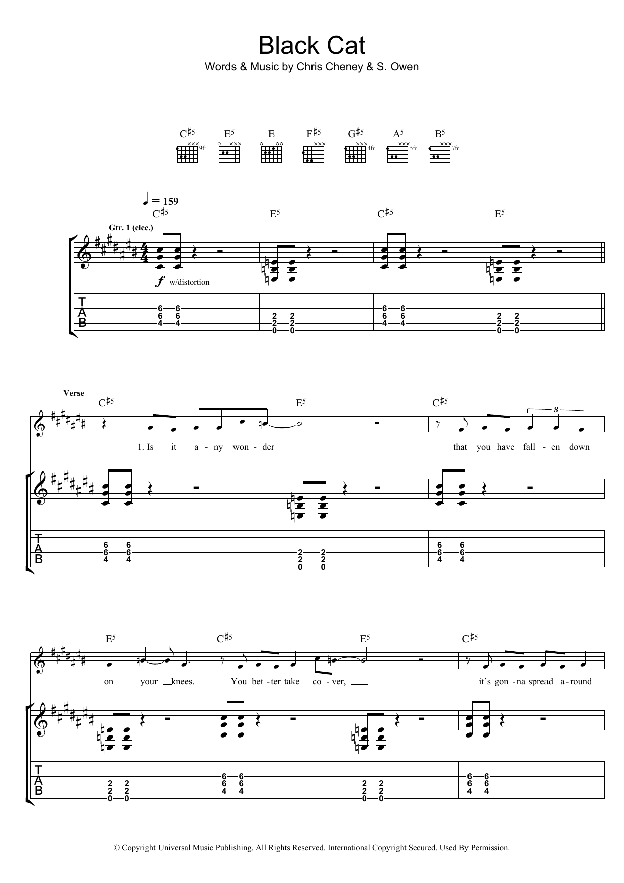 Download The Living End Black Cat Sheet Music and learn how to play Guitar Tab PDF digital score in minutes