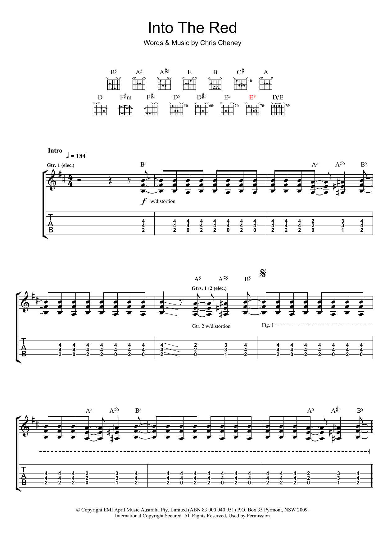 Download The Living End Into The Red Sheet Music and learn how to play Guitar Tab PDF digital score in minutes