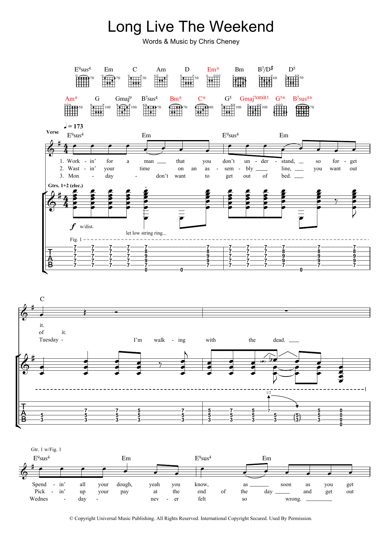 Download The Living End Long Live The Weekend Sheet Music and learn how to play Guitar Tab PDF digital score in minutes