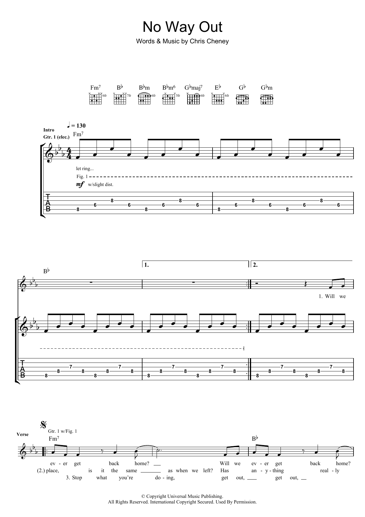 Download The Living End No Way Out Sheet Music and learn how to play Guitar Tab PDF digital score in minutes