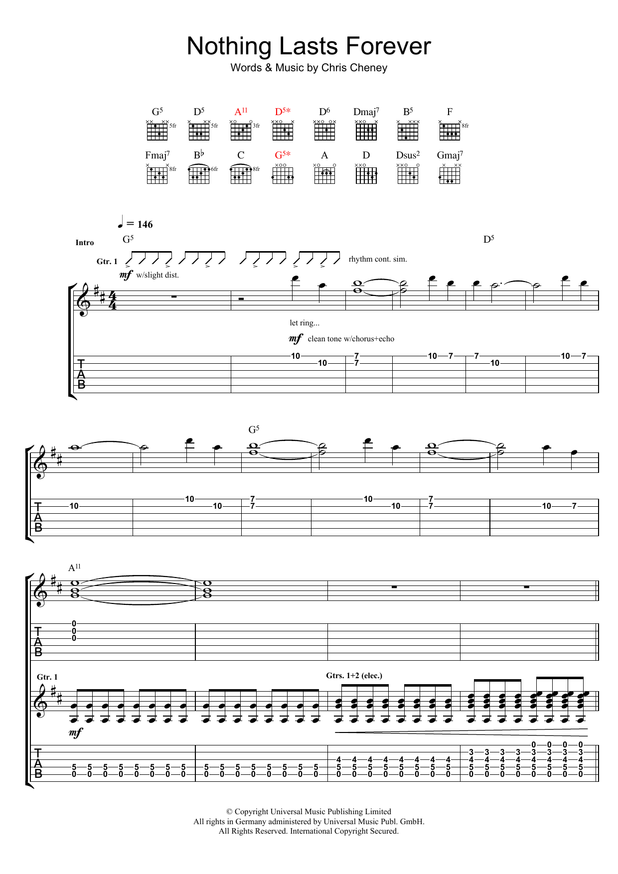 Download The Living End Nothing Lasts Forever Sheet Music and learn how to play Guitar Tab PDF digital score in minutes