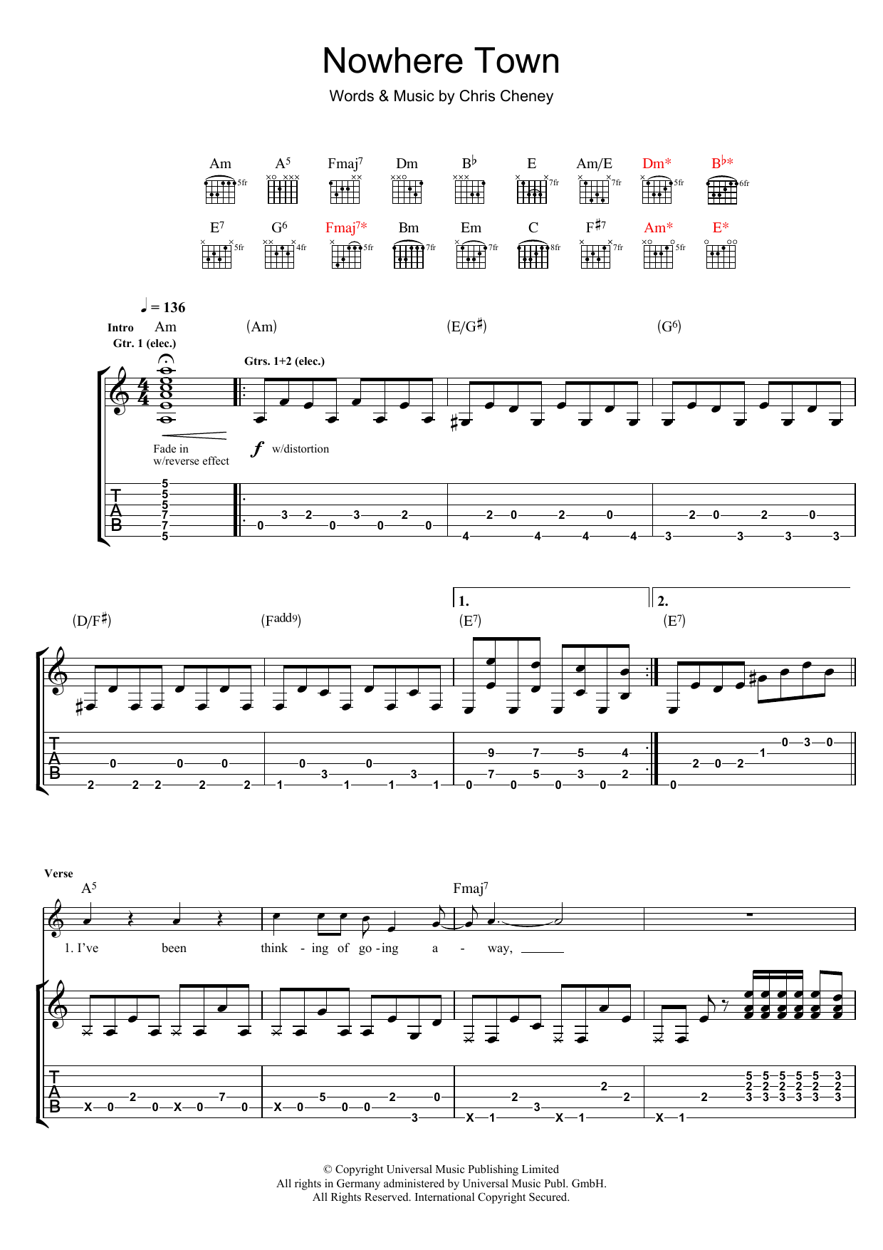 Download The Living End Nowhere Town Sheet Music and learn how to play Guitar Tab PDF digital score in minutes