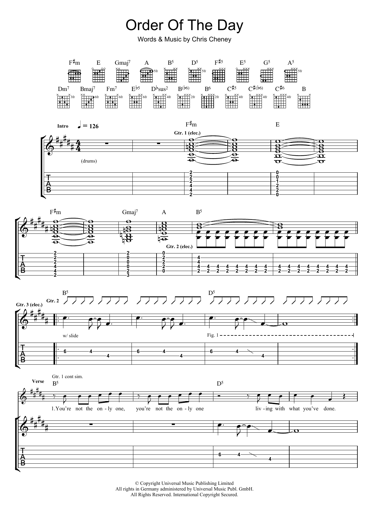 Download The Living End Order Of The Day Sheet Music and learn how to play Guitar Tab PDF digital score in minutes