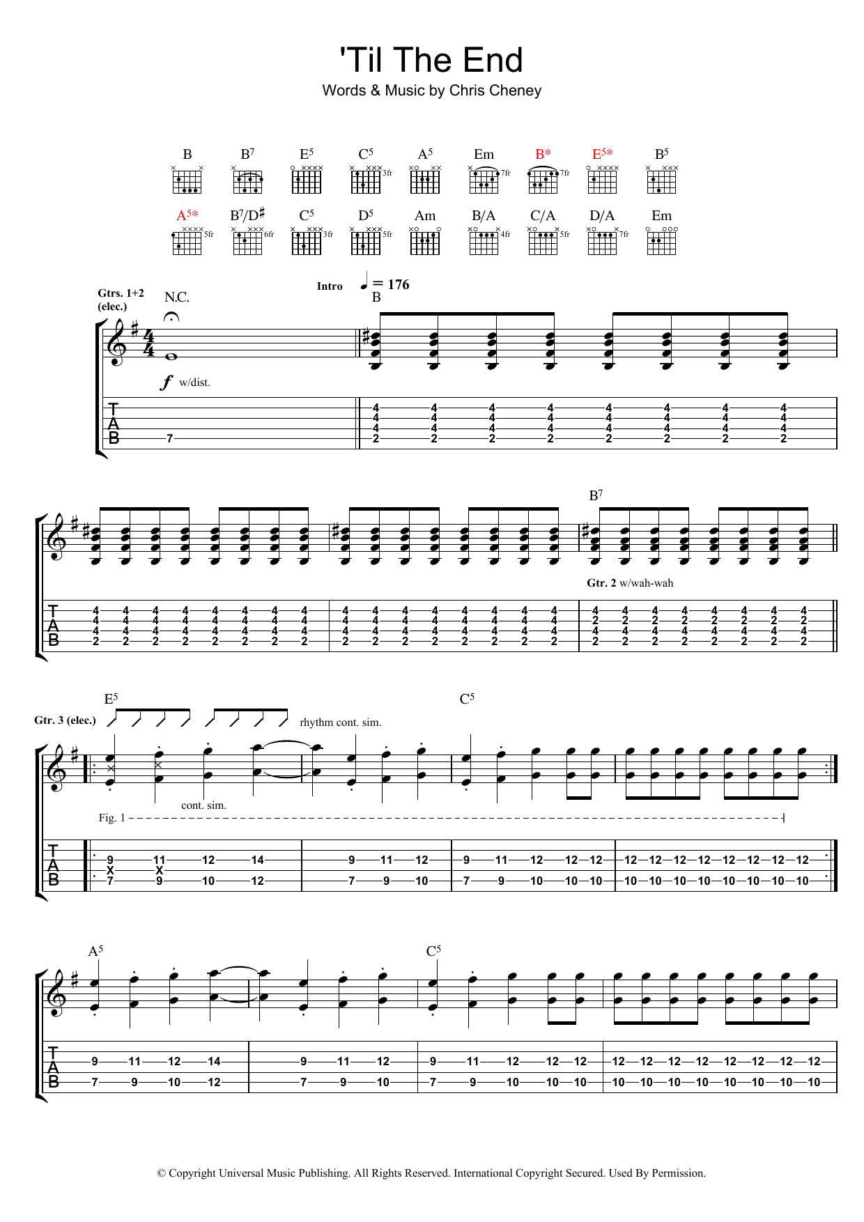 Download The Living End 'Til The End Sheet Music and learn how to play Guitar Tab PDF digital score in minutes