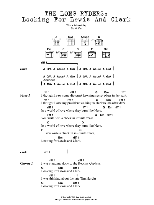 Download The Long Ryders Looking For Lewis And Clark Sheet Music and learn how to play Lyrics & Chords PDF digital score in minutes