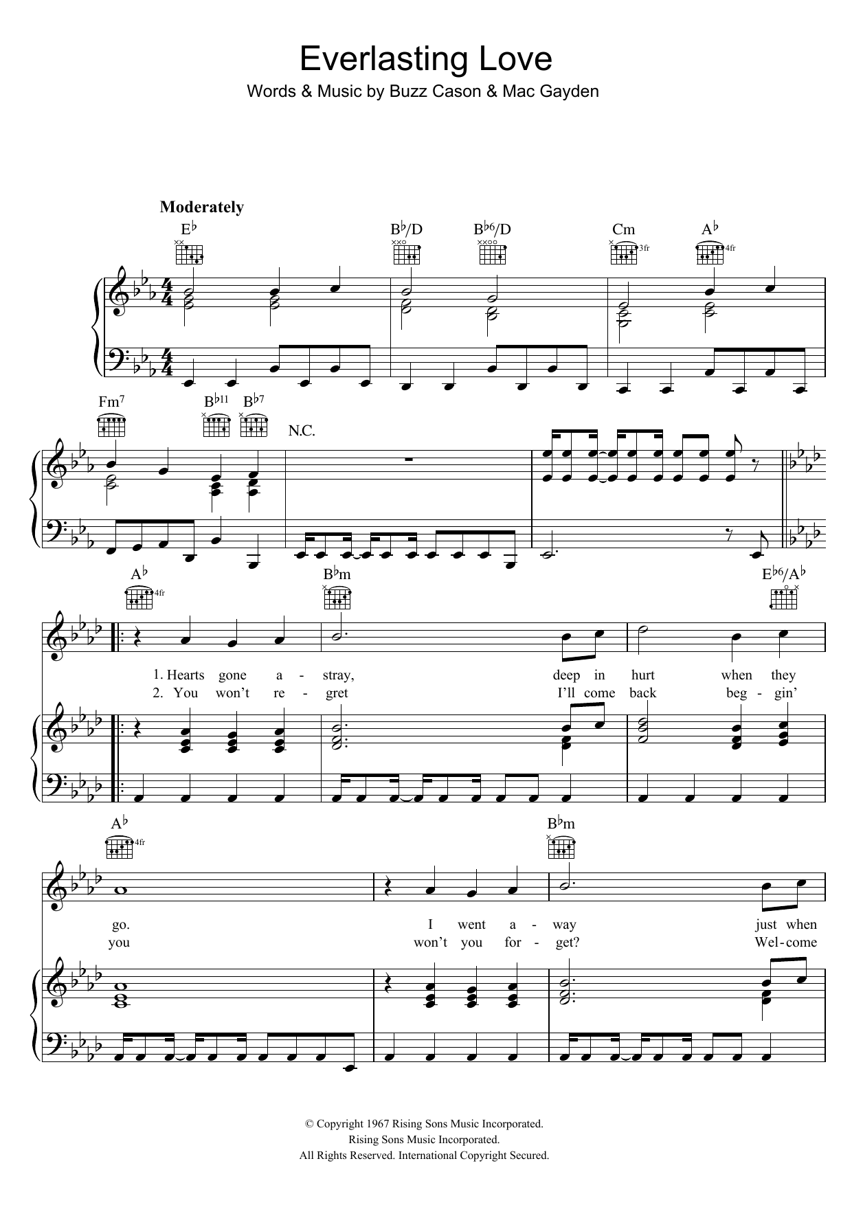 Download The Love Affair Everlasting Love Sheet Music and learn how to play Piano, Vocal & Guitar (Right-Hand Melody) PDF digital score in minutes