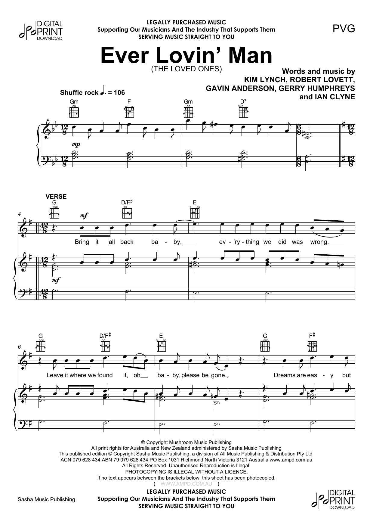 Download The Loved Ones Ever Lovin Man Sheet Music and learn how to play Piano, Vocal & Guitar (Right-Hand Melody) PDF digital score in minutes