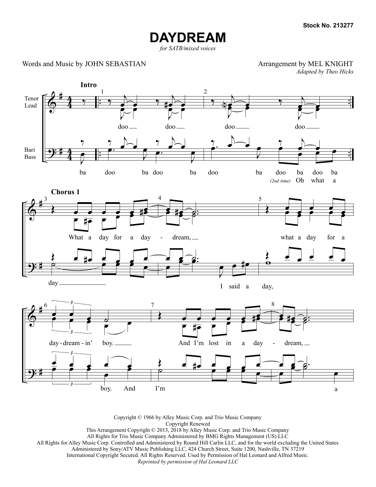 Download The Lovin' Spoonful Daydream (arr. Mel Knight) Sheet Music and learn how to play SATB Choir PDF digital score in minutes