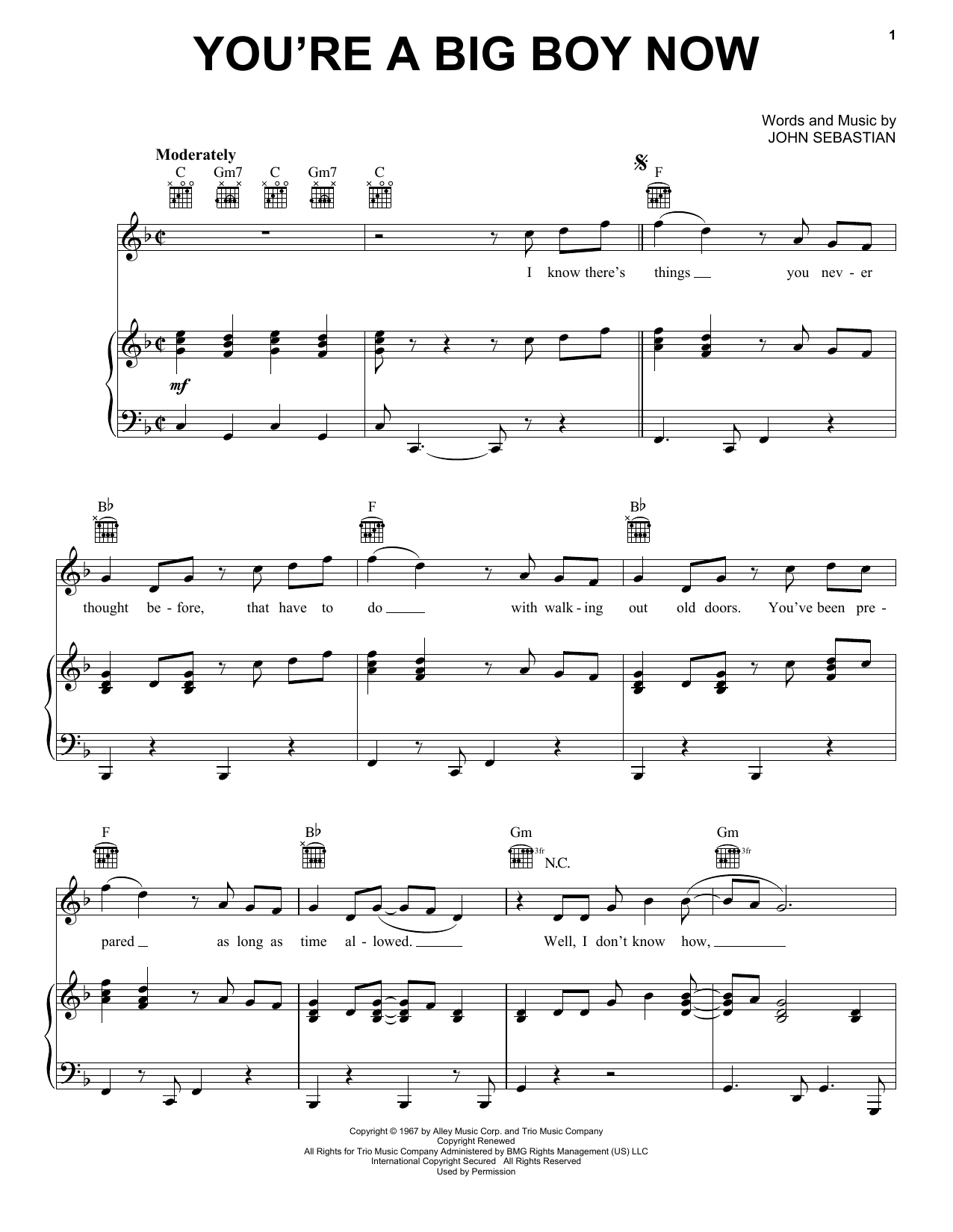 Download The Lovin' Spoonful You're A Big Boy Now Sheet Music and learn how to play Piano, Vocal & Guitar (Right-Hand Melody) PDF digital score in minutes