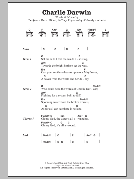 Download The Low Anthem Charlie Darwin Sheet Music and learn how to play Lyrics & Chords PDF digital score in minutes