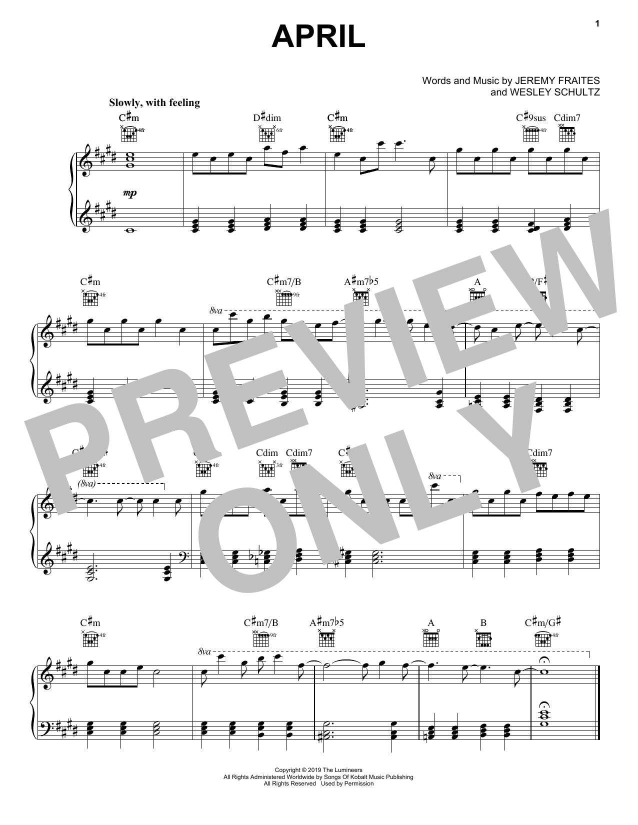 Download The Lumineers April Sheet Music and learn how to play Piano Solo PDF digital score in minutes