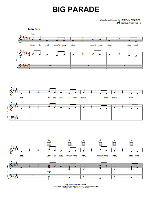 Download The Lumineers Big Parade Sheet Music and learn how to play Guitar Tab PDF digital score in minutes