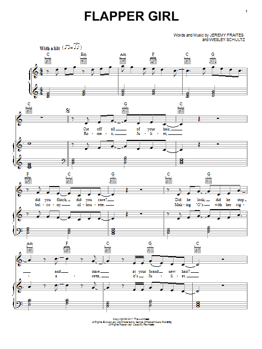 Download The Lumineers Flapper Girl Sheet Music and learn how to play Piano, Vocal & Guitar (Right-Hand Melody) PDF digital score in minutes