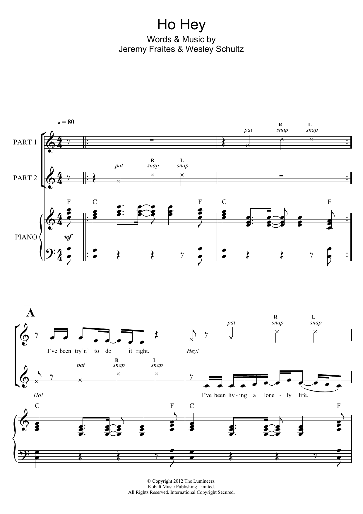 Download The Lumineers Ho Hey (arr. Rick Hein) Sheet Music and learn how to play 2-Part Choir PDF digital score in minutes