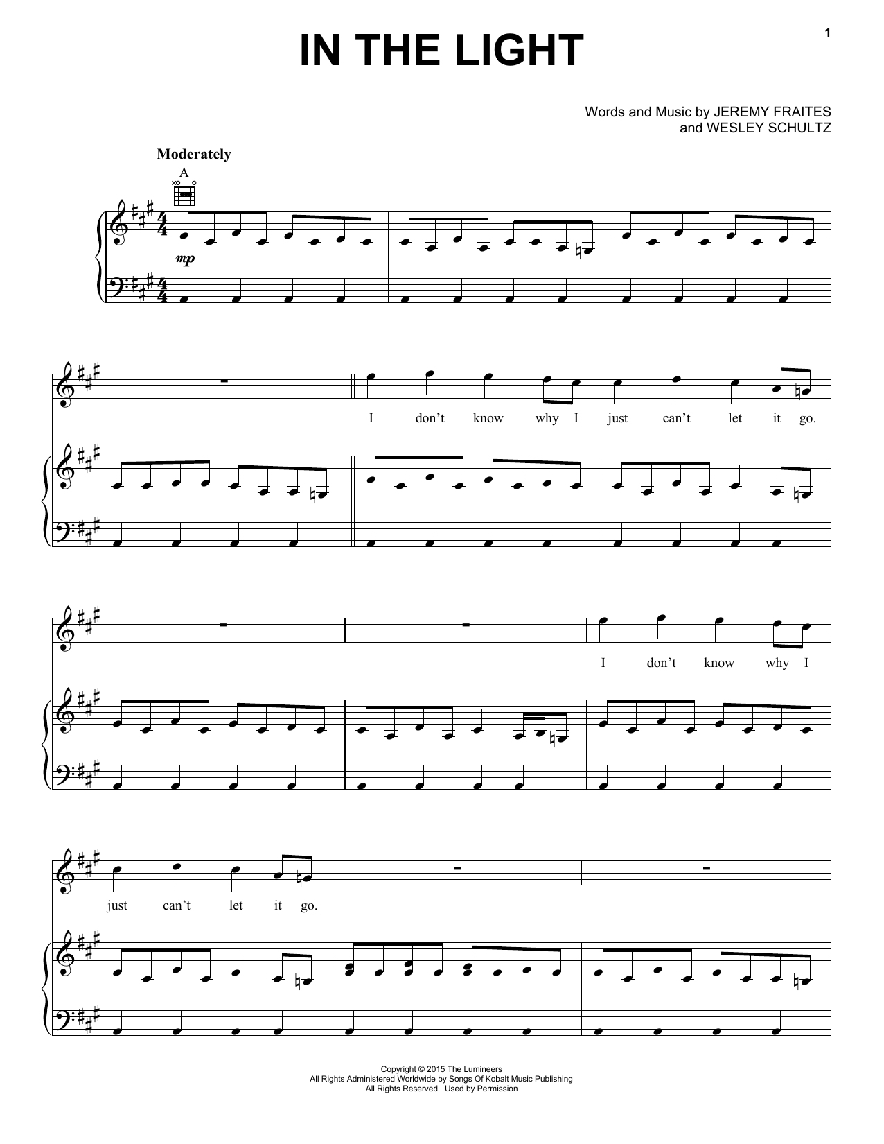 Download The Lumineers In The Light Sheet Music and learn how to play Piano, Vocal & Guitar (Right-Hand Melody) PDF digital score in minutes