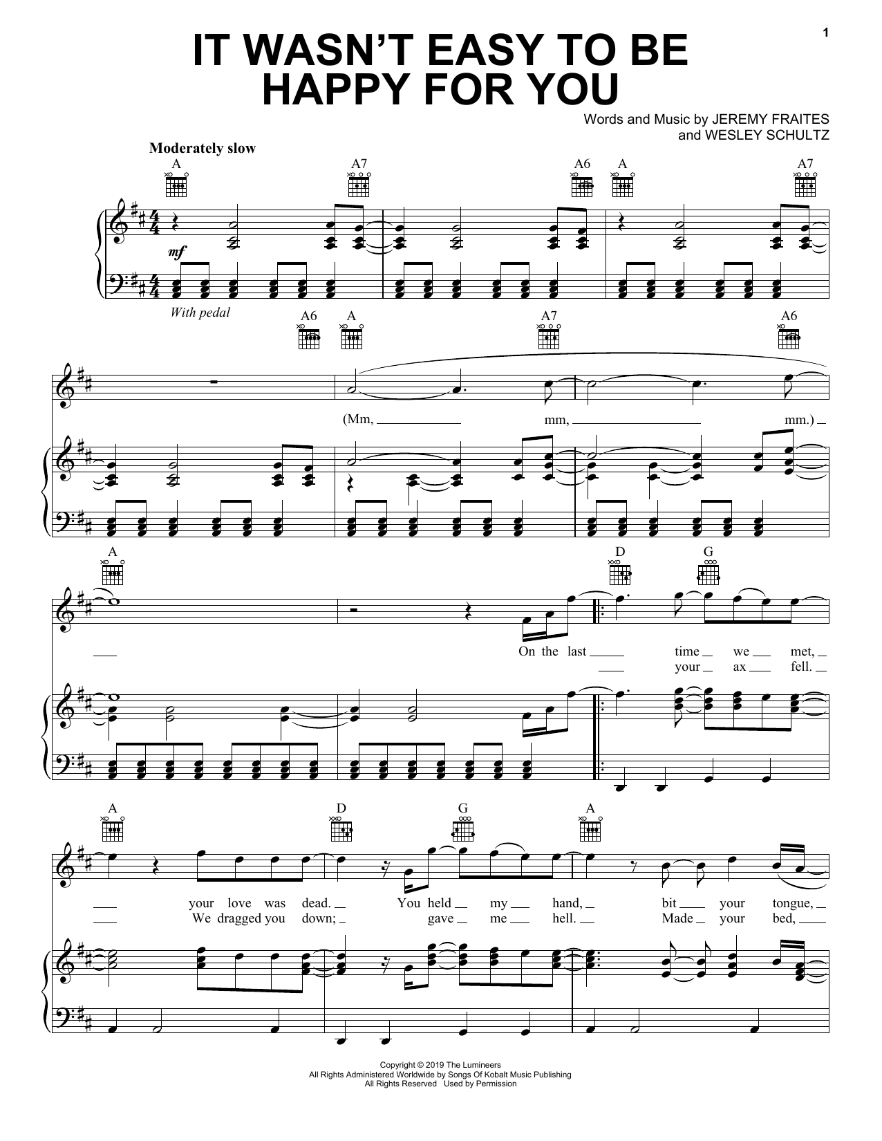 Download The Lumineers It Wasn't Easy To Be Happy For You Sheet Music and learn how to play Easy Piano PDF digital score in minutes