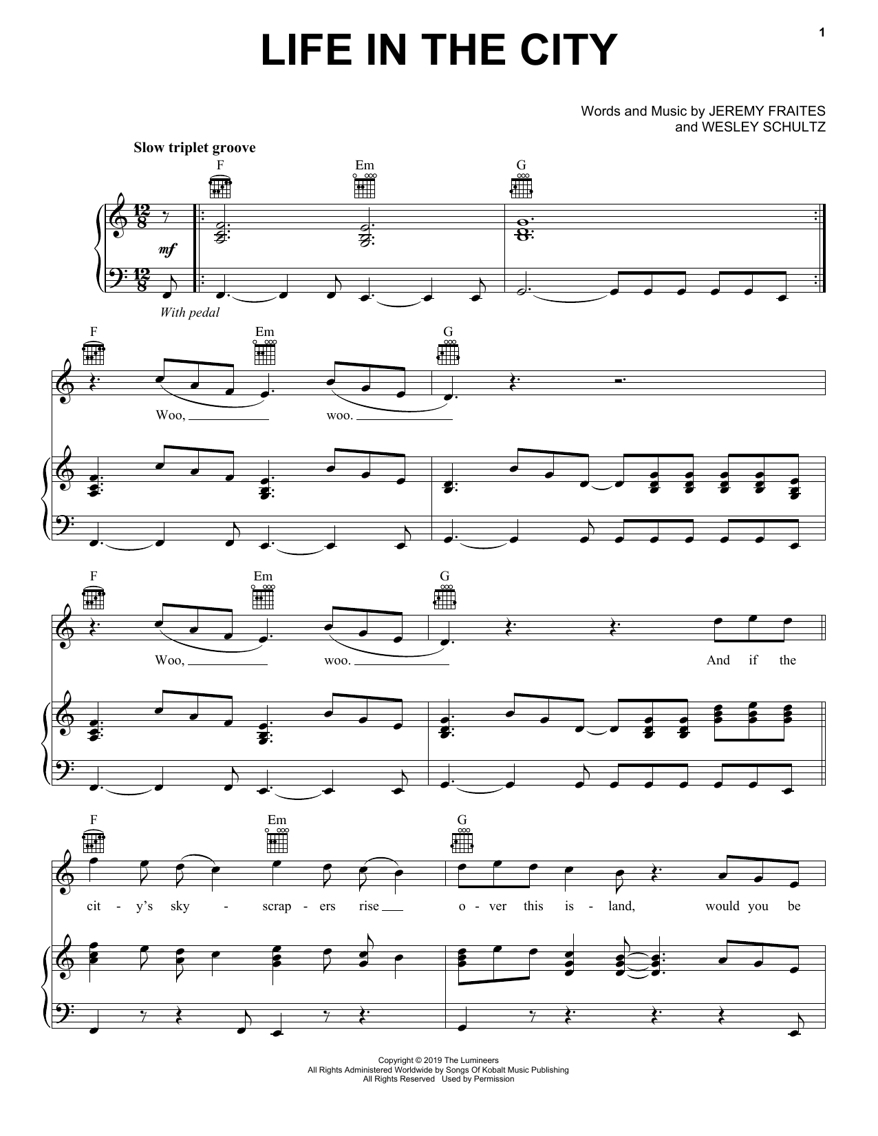 Download The Lumineers Life In The City Sheet Music and learn how to play Big Note Piano PDF digital score in minutes
